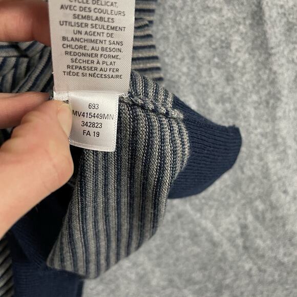 Nordstrom Mens Shop Striped Merino Wool Blend Sweater L Knit Washable Crew Blue - Picture 6 of 9